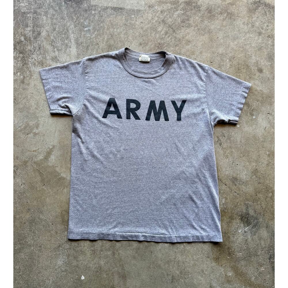 VTG 1980s Army Spellout Gray Single Stitch T-Shirt Size Mens Small/XS